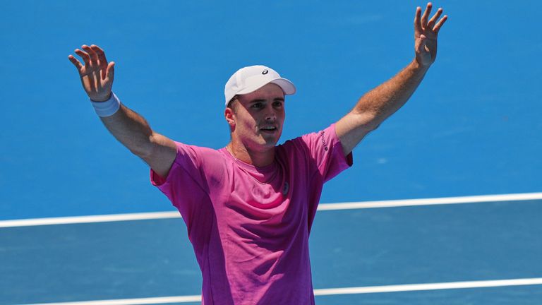 Arthur Fery celebrates after defeating Flavio Cobolli at the Australian Open