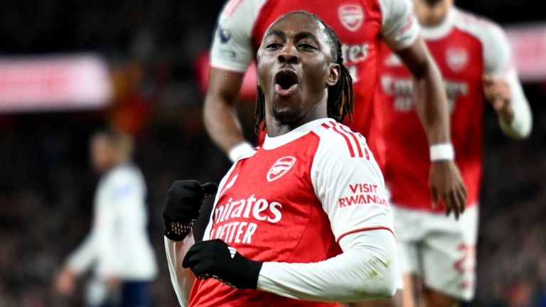 Eberechi Eze celebrates his first goal against Spurs