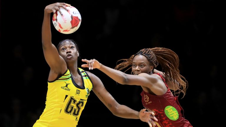 Funmi Fadoju in action during the Vitality Netball International Series match at the Copper Box Arena