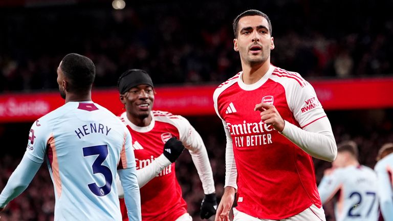 Mikel Merino celebrates after scoring the opening goal of the game 