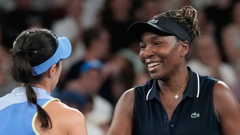 Venus Williams (right) congratulates Olga Danilovic after their first round clash at the Australian Open